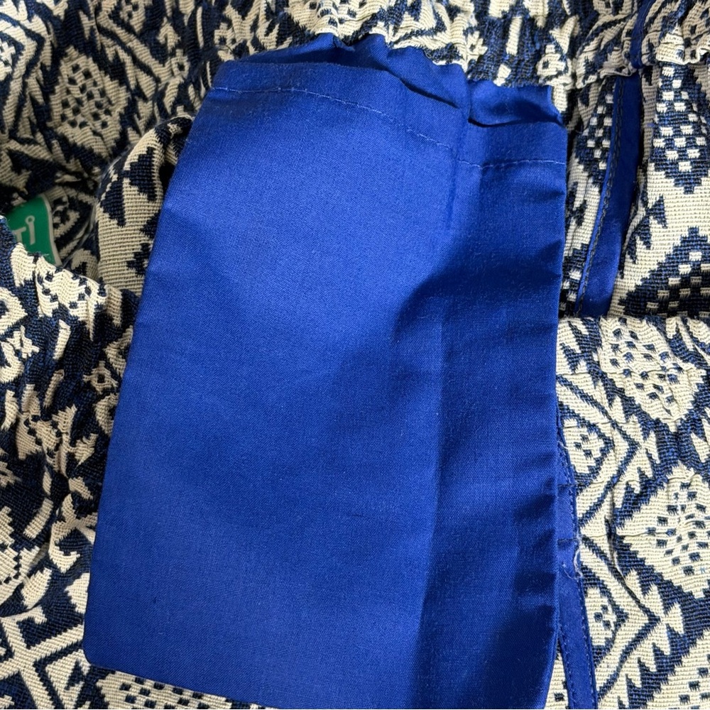 Vintage Wai Geometric Print Beach Shorts Blue White Elastic Waist Size L - Picture 6 of 7